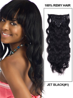 Jet Black(#1) Body Wave Ultimate Clip en extensiones de cabello Remy 9 piezas
