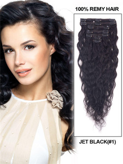Jet Black(#1) Premium Kinky Curl Clip en extensiones de cabello 7 piezas