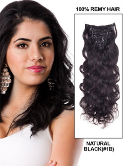 Noir naturel (# 1B) Ultimate Body Wave Clip dans les extensions de cheveux Remy 9 pièces