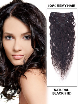 Natursvart(#1B) Premium Kinky Curl Clip i hårförlängningar 7 delar