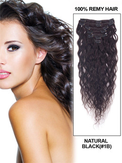 Noir naturel (#1B) Deluxe Kinky Curl Clip dans les extensions de cheveux humains 7 pièces