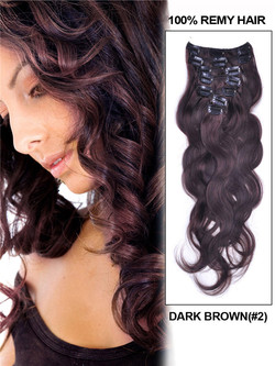 Mörkbrun(#2) Premium Body Wave Clip i hårförlängningar 7 delar