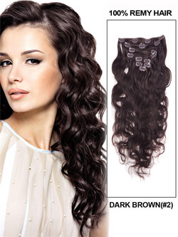 Mörkbrun(#2) Deluxe Body Wave Clip i mänskligt hårförlängning 7 delar