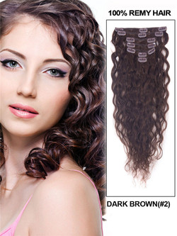 Mørkebrun(#2) Premium Kinky Curl Clip In Hair Extensions 7 stk