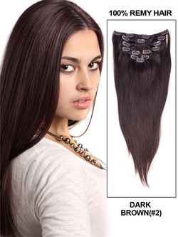 Mørkebrun(#2) Ultimate Silky Straight Clip In Remy Hair Extensions 9 stk.