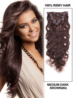 Medium Brown(#4) Ultimate Body Wave Clip In Remy Hair Extensions 9 stk.