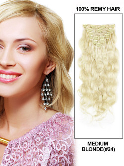 Medium Blonde (#24) Ultimate Body Wave Clip In Remy Hair Extensions 9 stuks