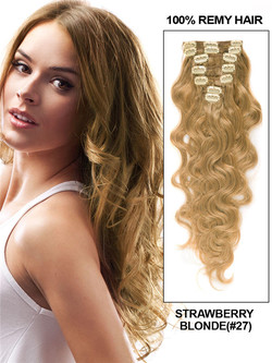 Strawberry Blonde (#27) Ultimate Body Wave Clip In Remy Hair Extensions 9 stuks-np