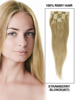 Strawberry Blonde(#27) Premium Straight Clip In Hair Extensions 7 stk