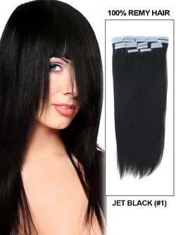Tape In Remy Hair Extensions 20 deler Silky Straight Jet Black(#1)