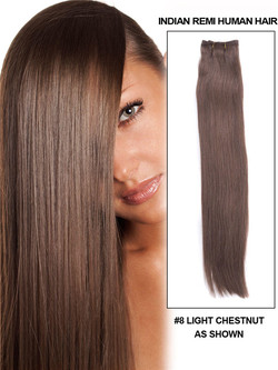 Light Chestnut(#8) Silkeslen raka Remy-hårbuntar