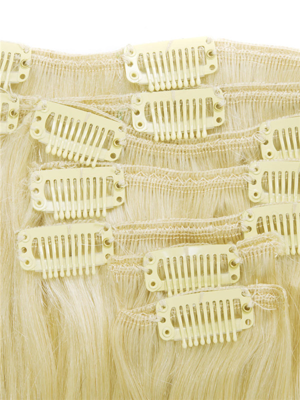Bleach White Blonde(#613) Premium Straight Clip In Hair Extensions 7 Pieces 5