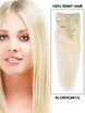 Bleach White Blonde(#613) Deluxe Straight Clip In Human Hair Extensions 7 Pieces 1 small