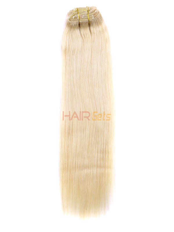 Bleach White Blond(#613) Deluxe Straight Clip In Human Hair Extensions 7 stk. 5