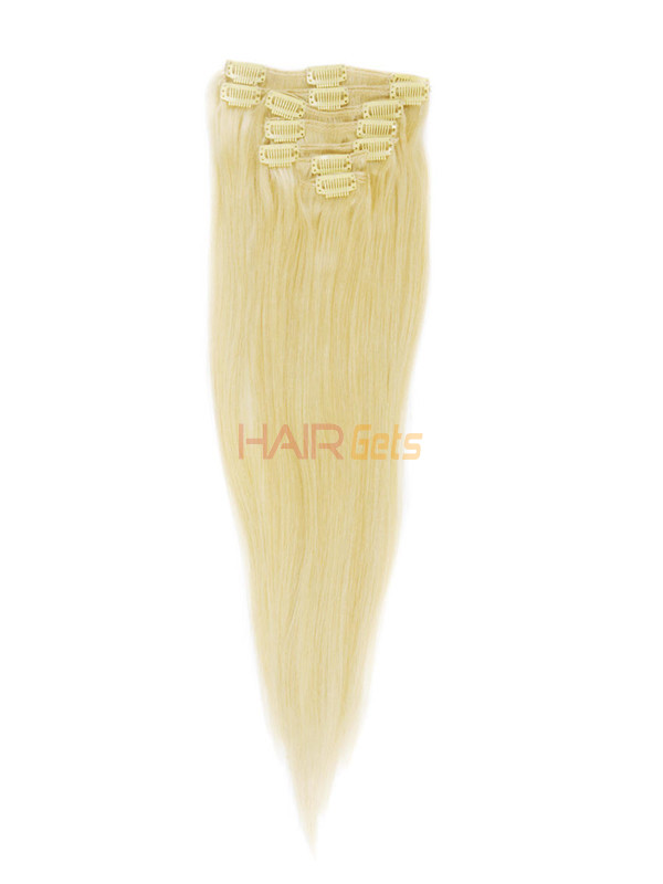 Bleach White Blond(#613) Deluxe Straight Clip In Human Hair Extensions 7 stk. 6