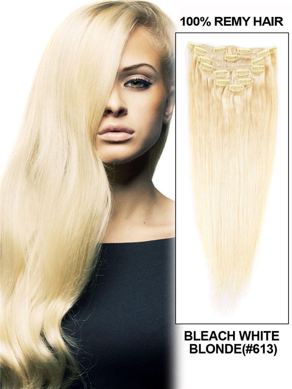 Bleach White Blonde(#613) Ultimate Straight Clip In Remy Hair Extensions 9 Pieces 0