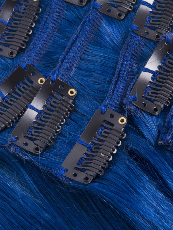 Blue(#Blue) Premium Straight Clip In Hair Extensions 7 Pieces 4