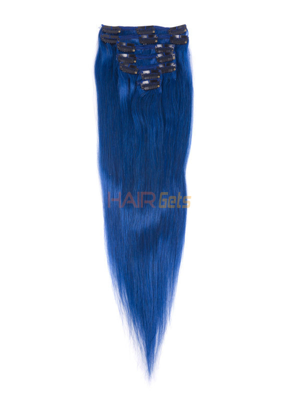 Blue(#Blue) Deluxe Straight Clip In Human Hair Extensions 7 Pieces 1