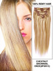 Chestnut Brown/Blonde(#F6-613) Deluxe Straight Clip In Human Hair Extensions 7 Pieces 0 small