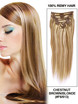 Chestnut Brown/Blonde(#F6-613) Deluxe Straight Clip In Human Hair Extensions 7 Pieces 1 small