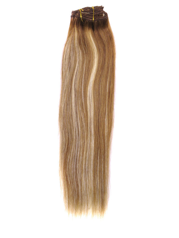 Chestnut Brown/Blonde(#F6-613) Deluxe Straight Clip In Human Hair Extensions 7 Pieces 3