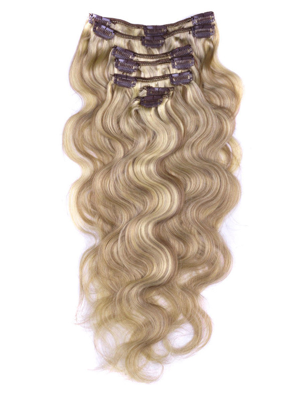 Golden Brown/Blonde(#F12-613) Deluxe Body Wave Clip In Human Hair Extensions 7 Pieces 0