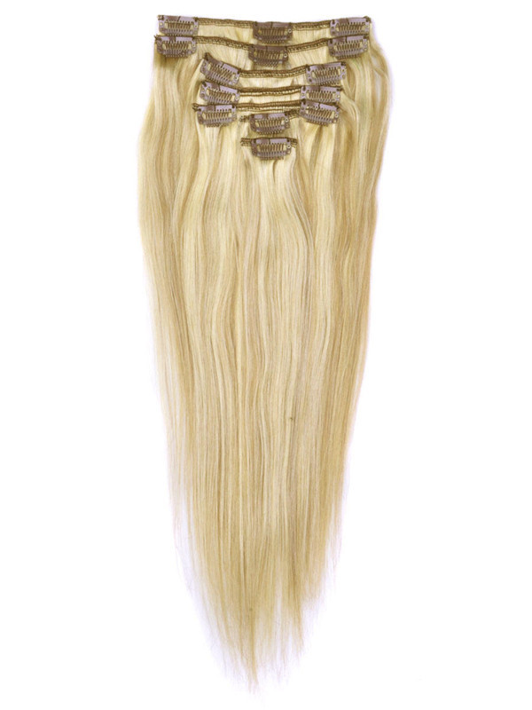 Golden Brown/Blonde(#F12-613) Deluxe Straight Clip In Human Hair Extensions 7 Pieces 0