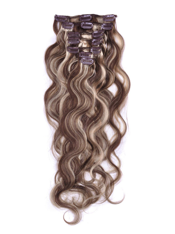 Brown/Blonde(#P4-22) Premium Body Wave Clip In Hair Extensions 7 Pieces 0