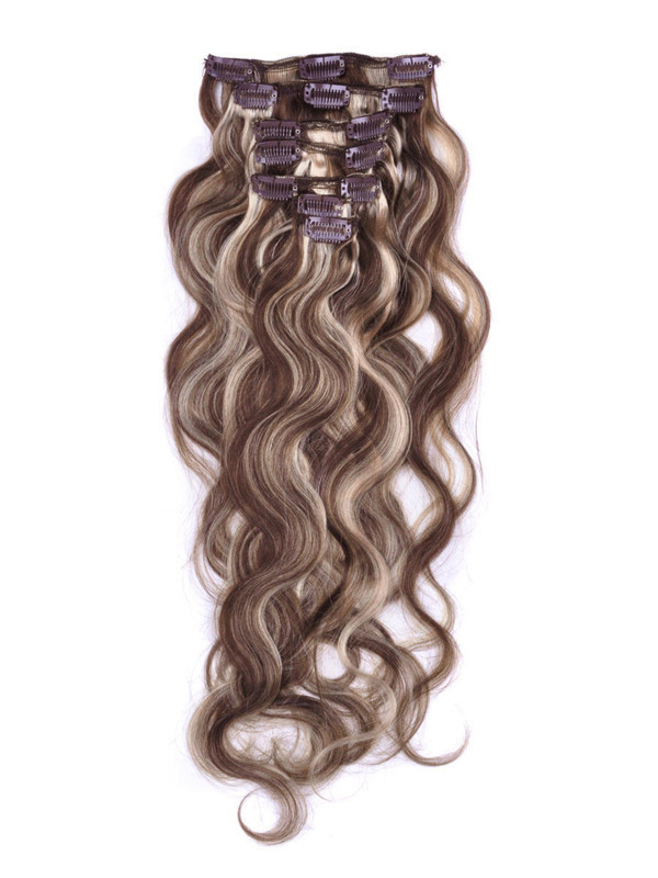 Brown/Blonde(#P4-22) Deluxe Body Wave Clip In Human Hair Extensions 7 Pieces 0