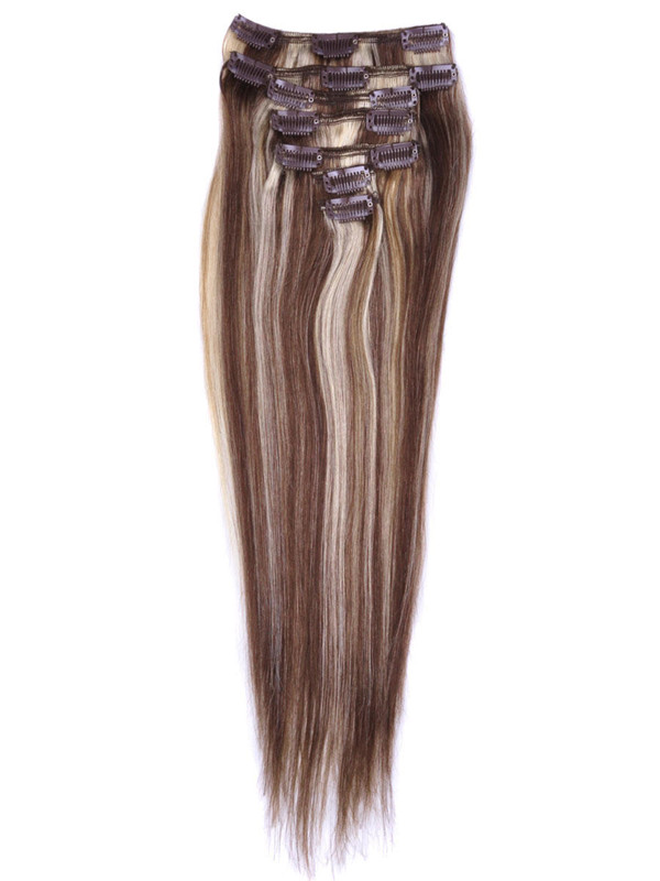 Brown/Blonde(#P4-22) Premium Straight Clip In Hair Extensions 7 Pieces 1