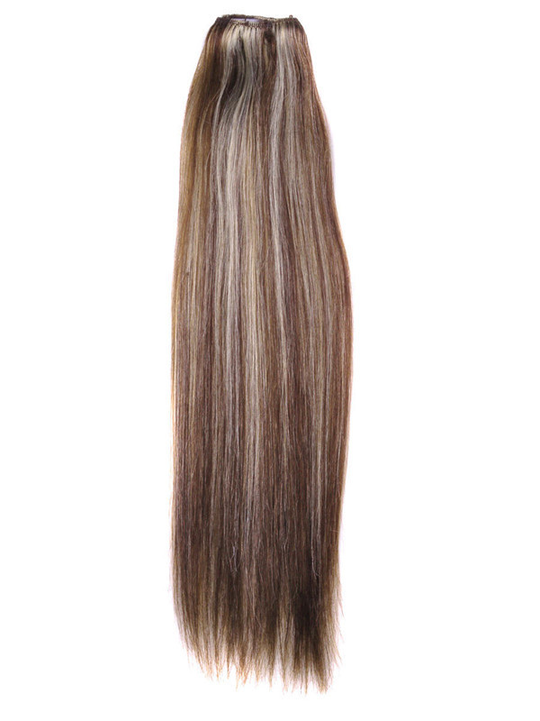 Brown/Blonde(#P4-22) Deluxe Straight Clip In Human Hair Extensions 7 Pieces 2