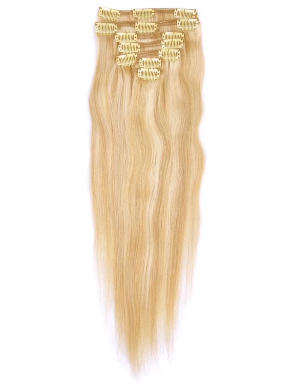 Ash/White Blonde(#P18-613) Deluxe Straight Clip In Human Hair Extensions 7 Pieces 2