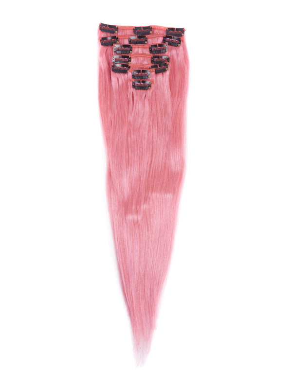 Pink(#Pink) Deluxe Straight Clip In Human Hair Extensions 7 Pieces 1