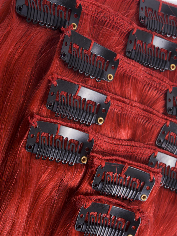 Red(#Red) Premium Straight Clip In Hair Extensions 7 Pieces 2