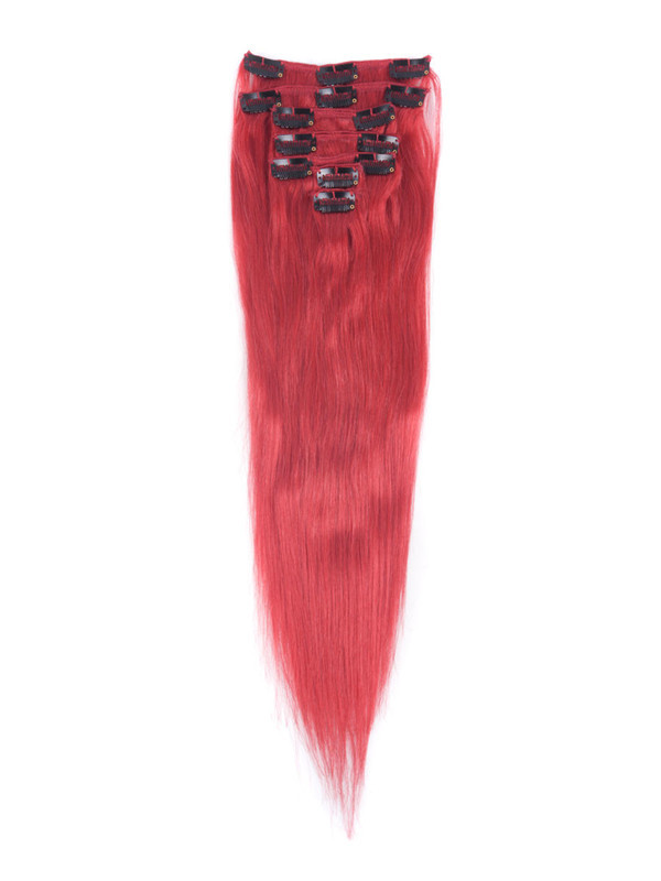 Red(#Red) Deluxe Straight Clip In Human Hair Extensions 7 Pieces 1