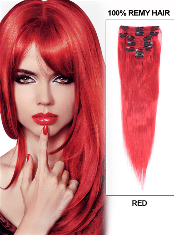 Red(#Red) Ultimate Straight Clip In Remy Hair Extensions 9 Pieces 0