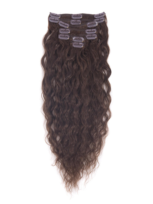 Medium Brown(#4) Deluxe Kinky Curl Clip In Human Hair Extensions 7 Pieces 1