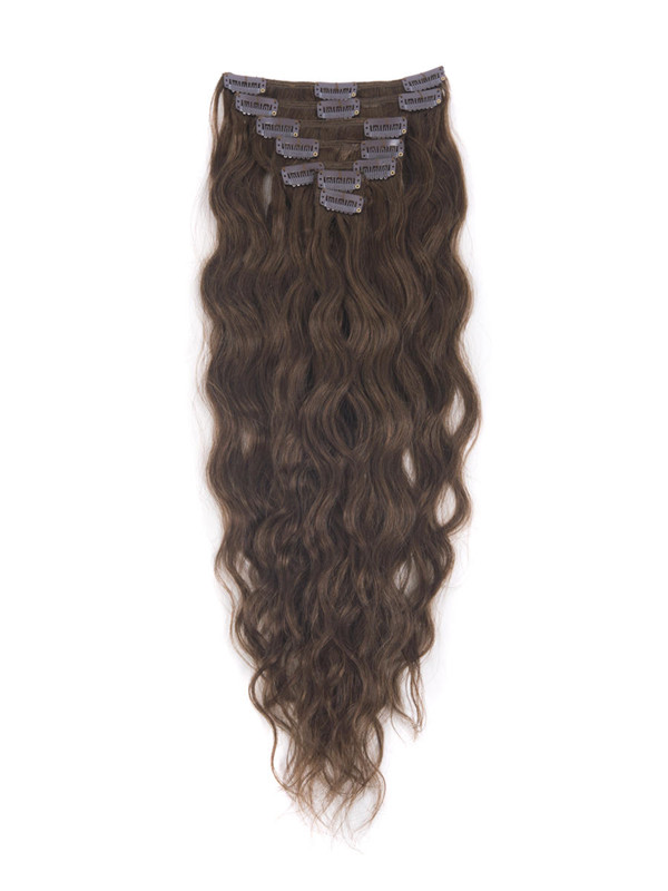 Medium Chestnut Brown(#6) Deluxe Kinky Curl Clip In Human Hair Extensions 7 Pieces 0