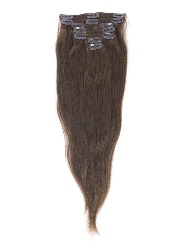 Medium Chestnut Brown(#6) Deluxe Straight Clip In Human Hair Extensions 7 Pieces 4