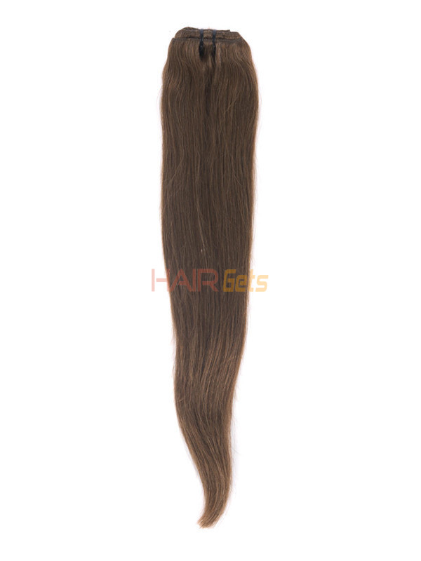 Extensiones de cabello humano con clip recto de lujo marrón castaño medio (# 6) 7 piezas 5