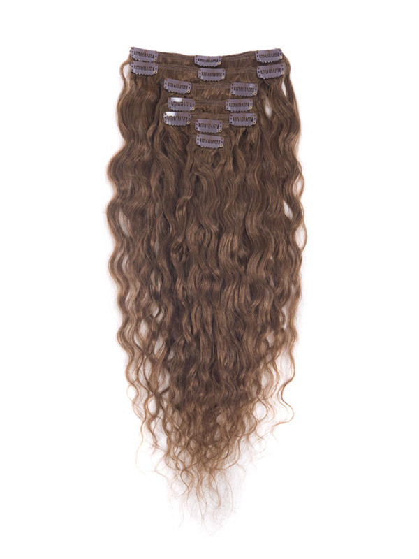 Light Chestnut(#8) Premium Kinky Curl Clip In Hair Extensions 7 Pieces 1