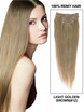 Light Golden Brown(#12) Deluxe Straight Clip In Human Hair Extensions 7 Pieces 1 small