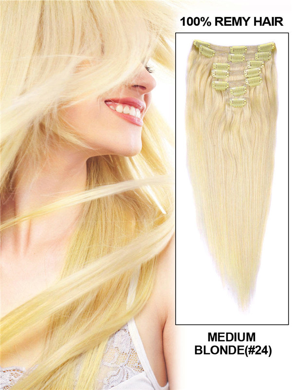 Medium Blonde(#24) Premium Straight Clip In Hair Extensions 7 Pieces 1