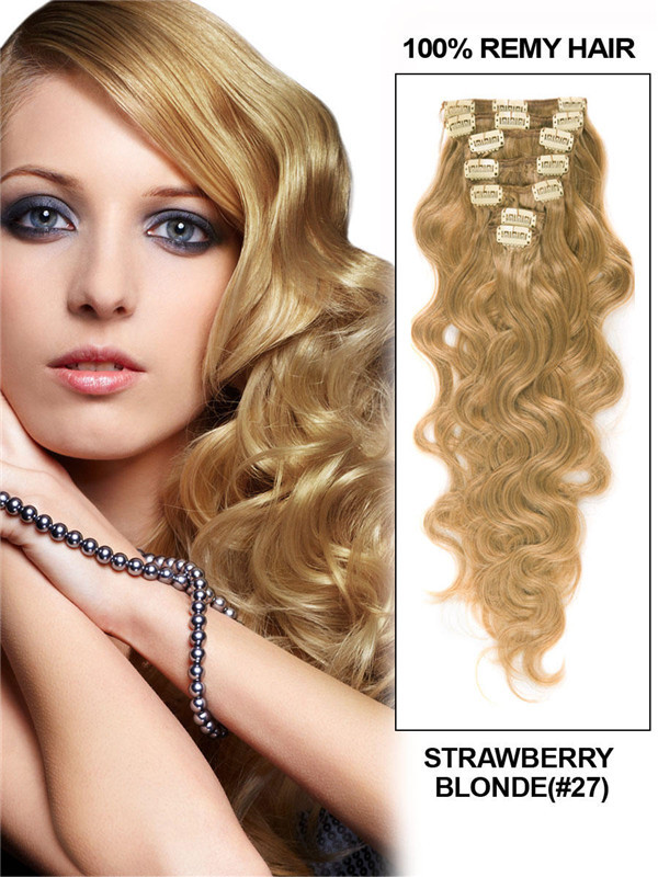 Strawberry Blonde(#27) Premium Body Wave Clip In Hair Extensions 7 Pieces 0