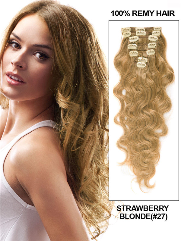 Strawberry Blonde(#27) Premium Body Wave Clip In Hair Extensions 7 Pieces 1