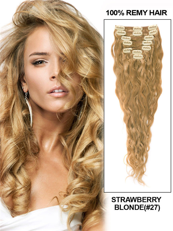 Strawberry Blonde(#27) Premium Kinky Curl Clip In Hair Extensions 7 Pieces 0