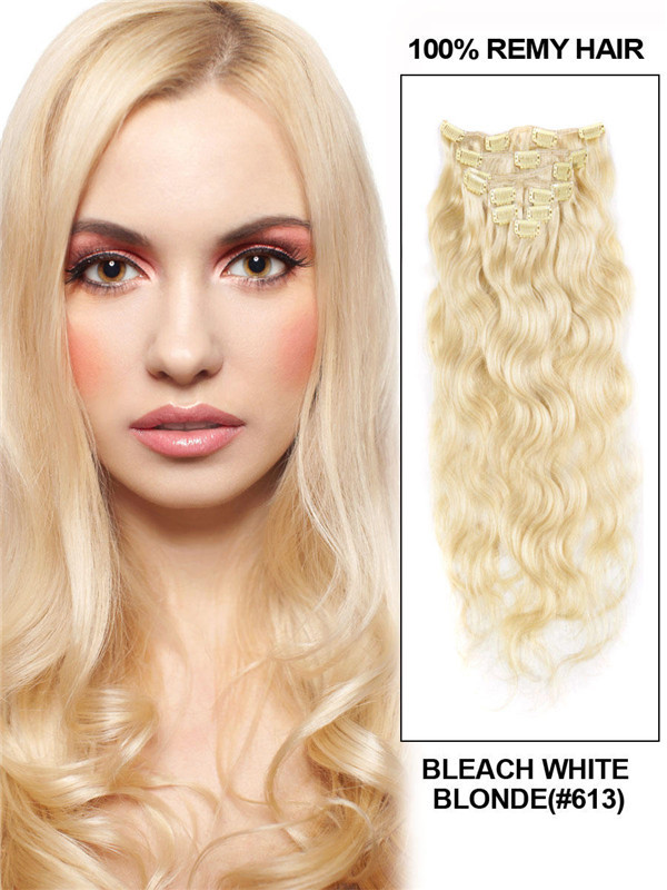 Bleach White Blonde(#613) Premium Body Wave Clip In Hair Extensions 7 Pieces 0