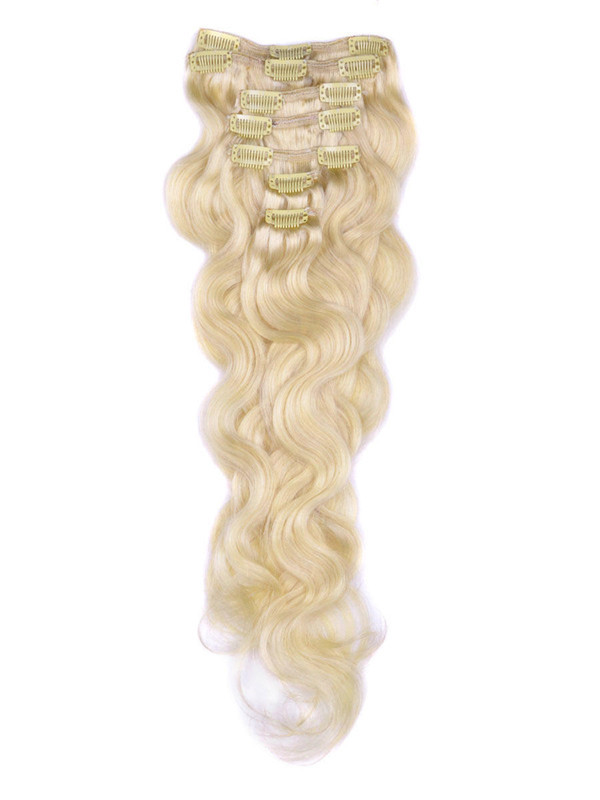 Bleach White Blonde(#613) Premium Body Wave Clip In Hair Extensions 7 Pieces 1