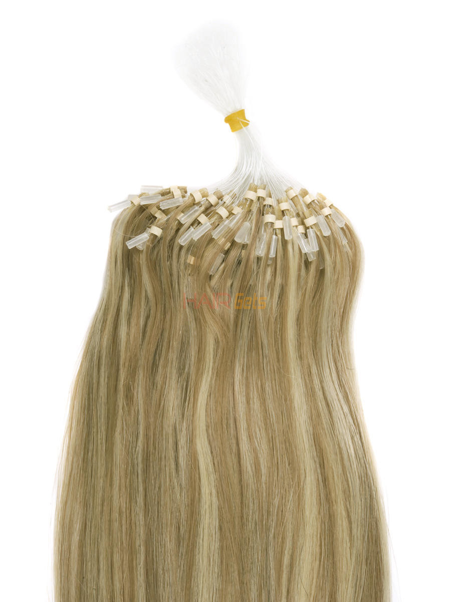 Remy Micro Loop Hair Extensions 100 Strands Silky Straight Golden Brown/Blonde(#F12/613) 1
