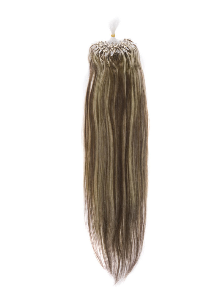 Micro Loop Human Hair Extensions 100 Strands Silky Straight Chestnut Brown/Blonde(#F6/613) 0